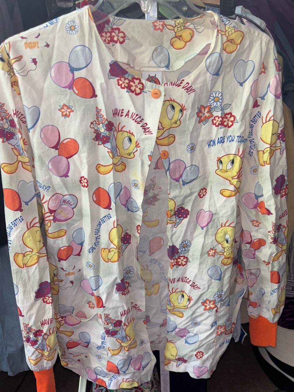 Warner Bros. Looney Tunes Bunny Logo Cotton scrub jacket in White, orange Yellow